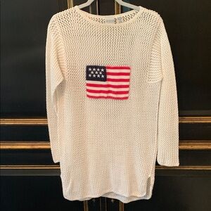 White Knit Sweater with knitted American Flag